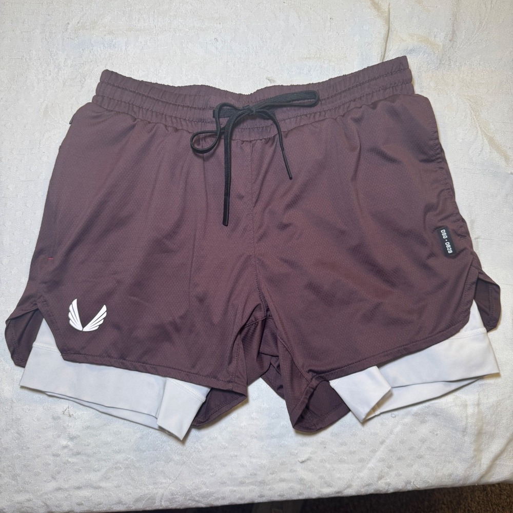 ASRV Men's DSG-0828 2-in-1 Training Shorts Plum White Size M Shirt Loop Liner